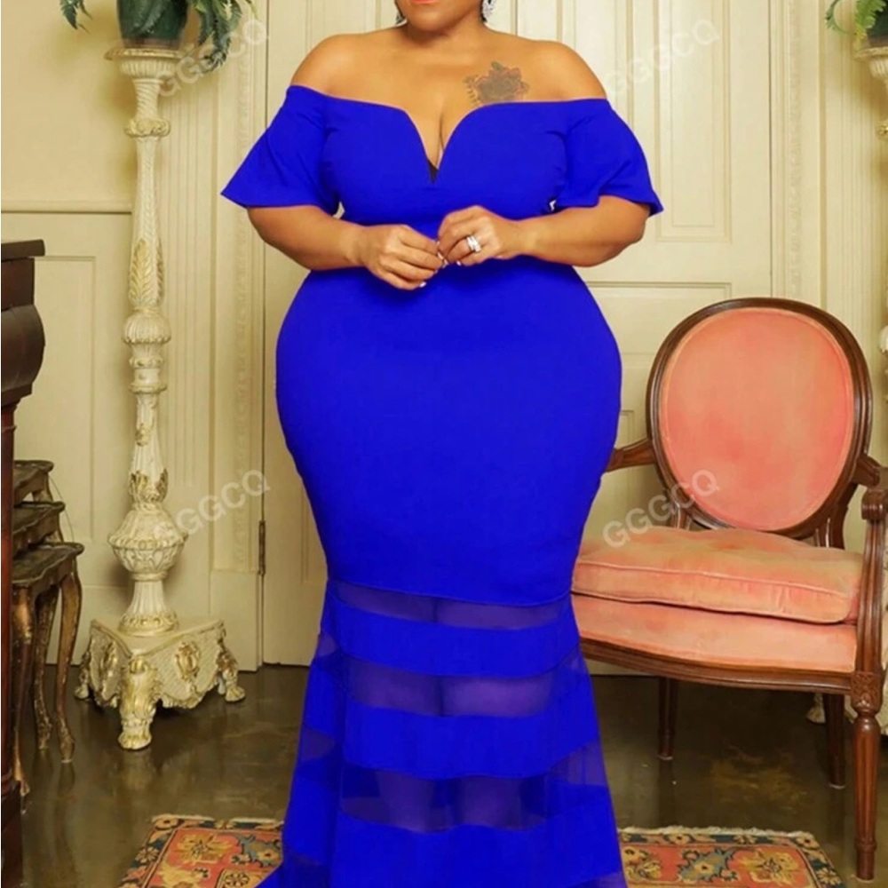 Elegant Blue Off-Shoulder Dress